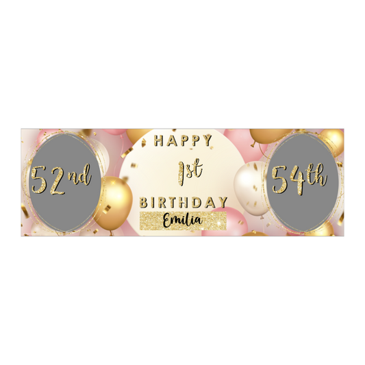 Personalised Birthday Banners Party Decorations in Pink Gold