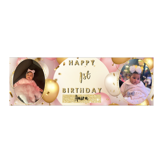 Personalised Birthday Banners Party Decorations in Pink Gold
