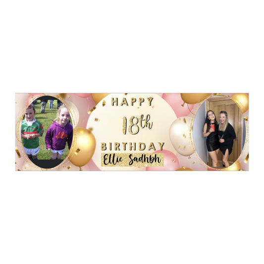 Personalised Birthday Banners Party Decorations in Pink Gold