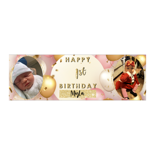 Personalised Birthday Banners Party Decorations in Pink Gold
