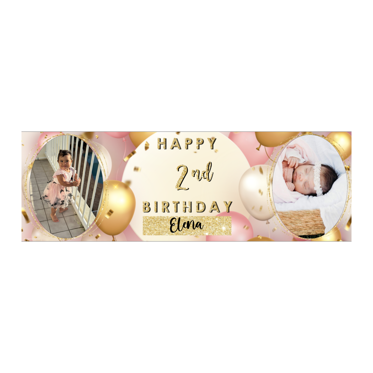 Personalised Birthday Banners Party Decorations in Pink Gold