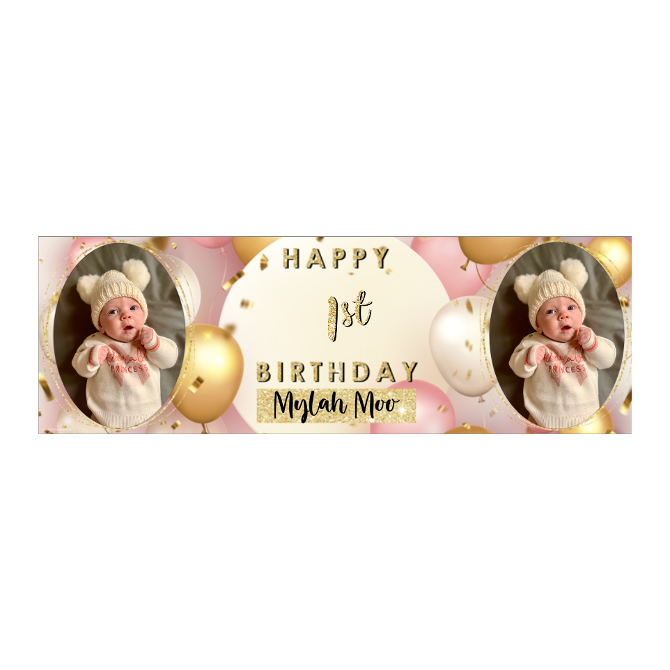 Personalised Birthday Banners Party Decorations in Pink Gold