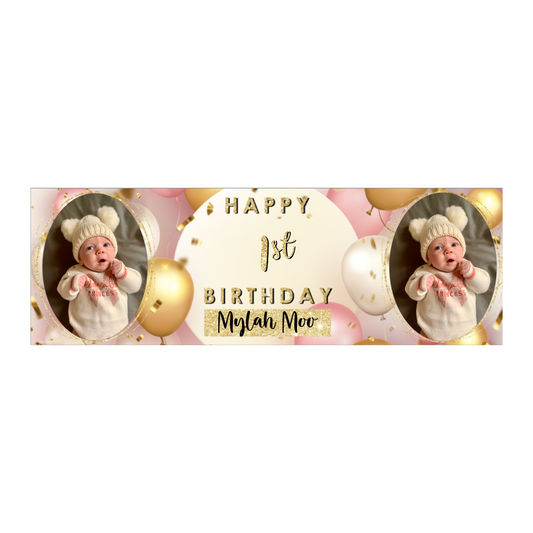 Personalised Birthday Banners Party Decorations in Pink Gold