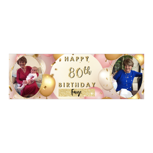 Personalised Birthday Banners Party Decorations in Pink Gold