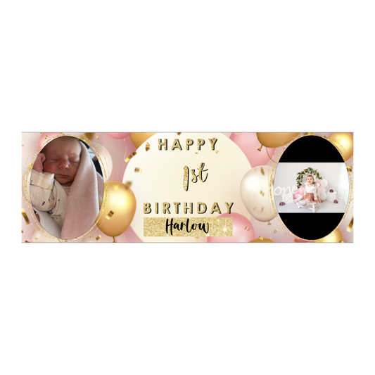 Personalised Birthday Banners Party Decorations in Pink Gold