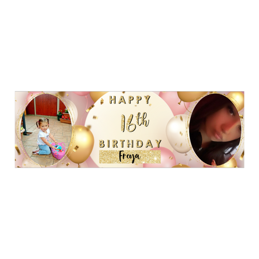 Personalised Birthday Banners Party Decorations in Pink Gold