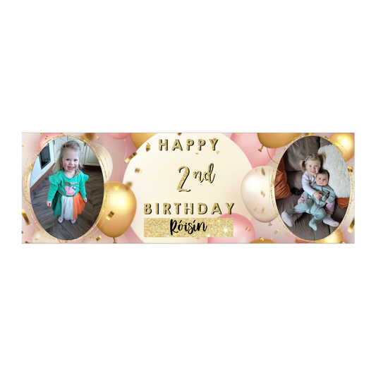 Personalised Birthday Banners Party Decorations in Pink Gold