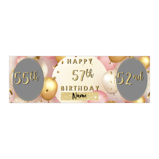 Personalised Birthday Banners Party Decorations in Pink Gold