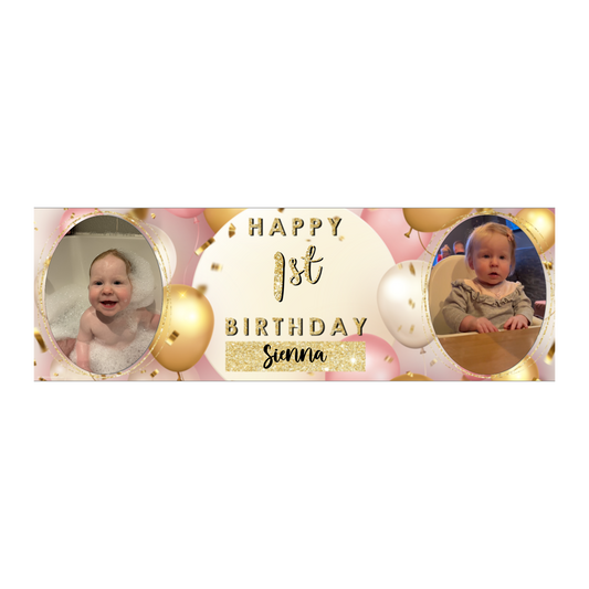 Personalised Birthday Banners Party Decorations in Pink Gold