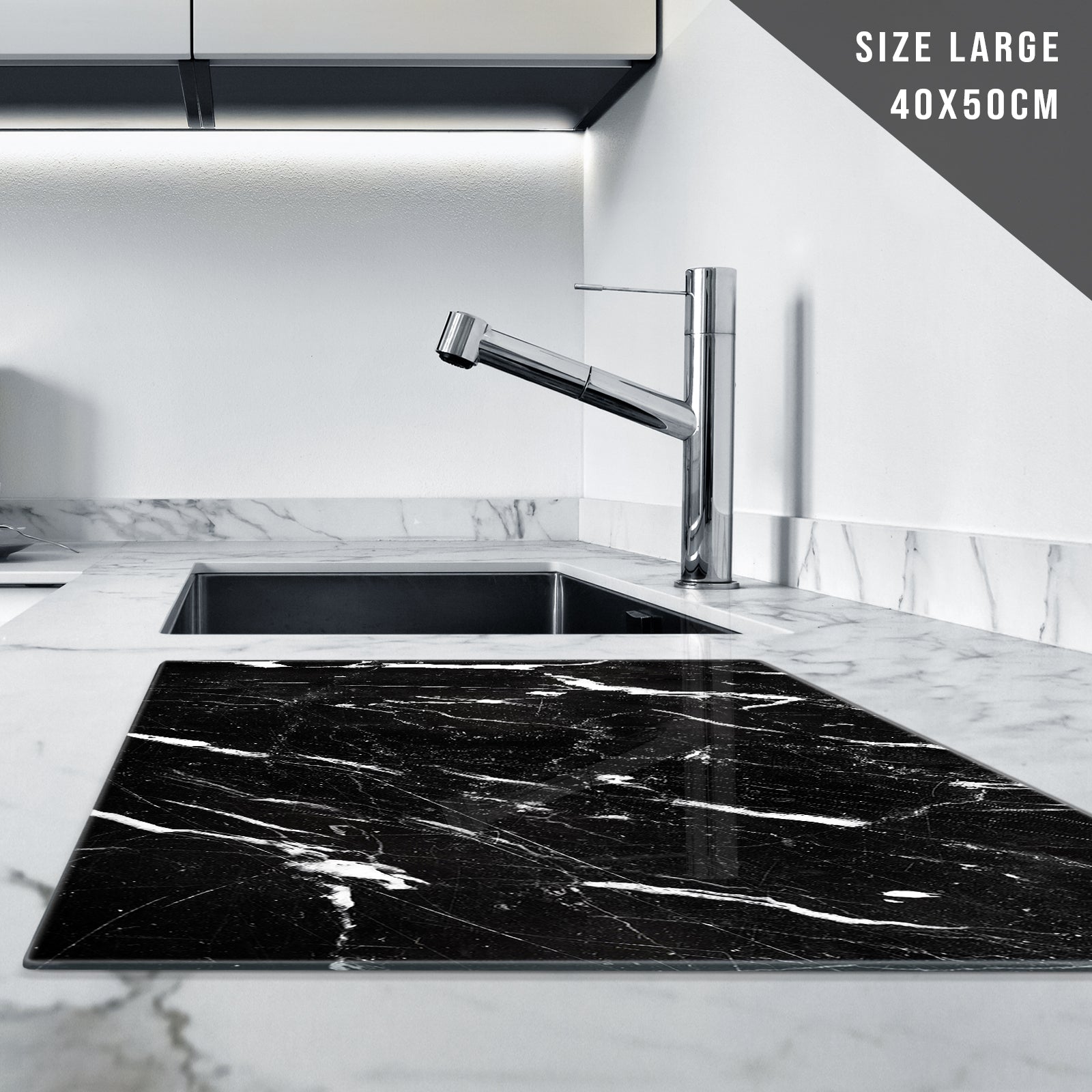 Glass Chopping Board For Kitchen Marble Effect Black White Art