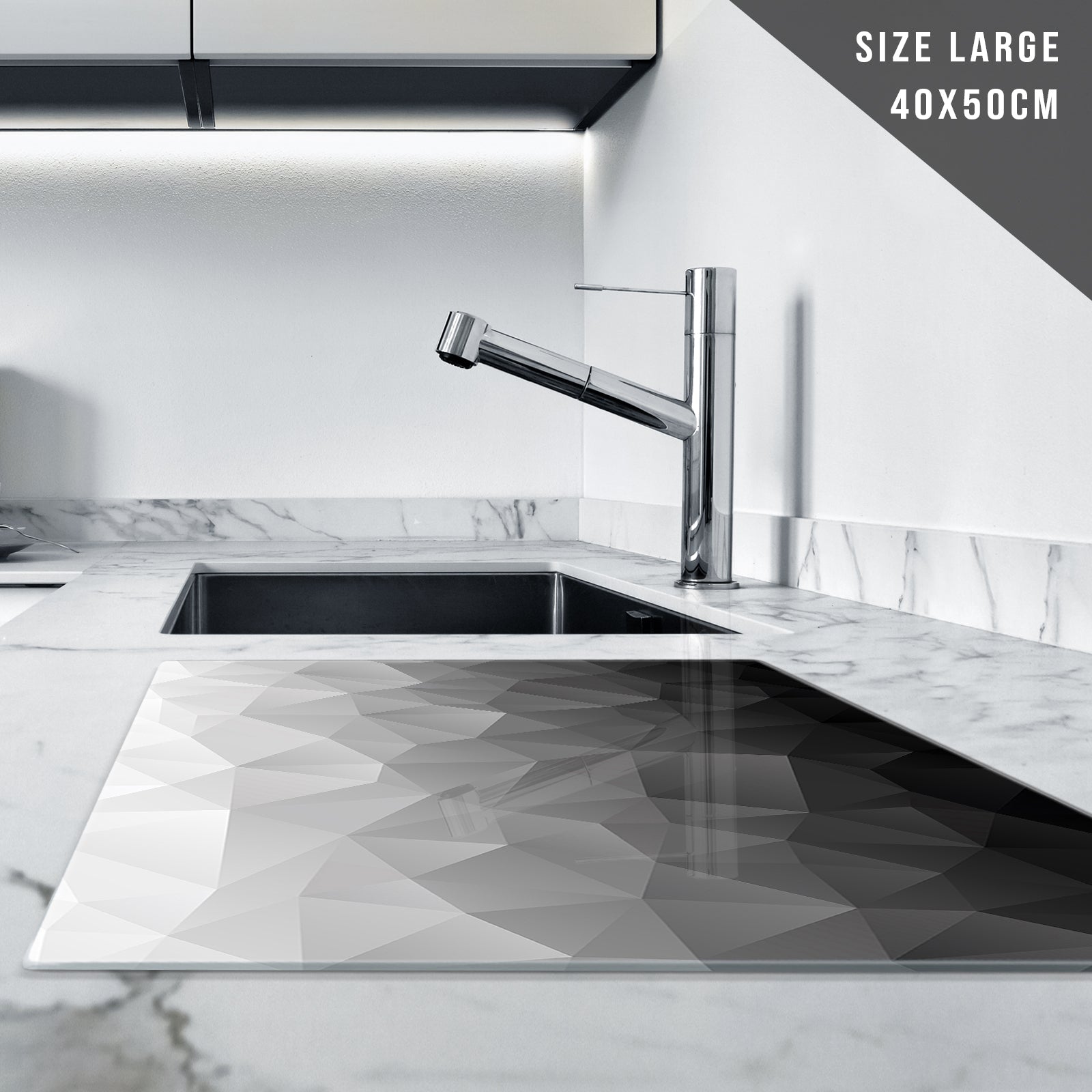 Glass Chopping Board for Kitchen Geometric Black Grey Design Edition 1