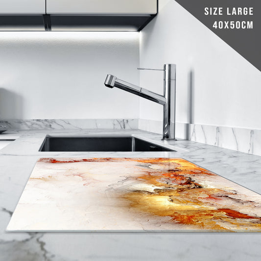 Glass Cutting Board For Kitchen Marble Effect Orange White