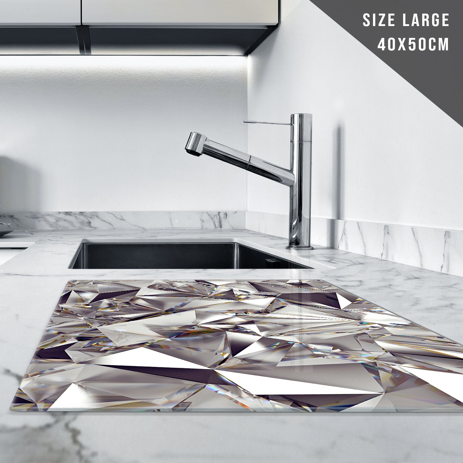 Glass Chopping Board For Kitchen Grey Black Silver Effect