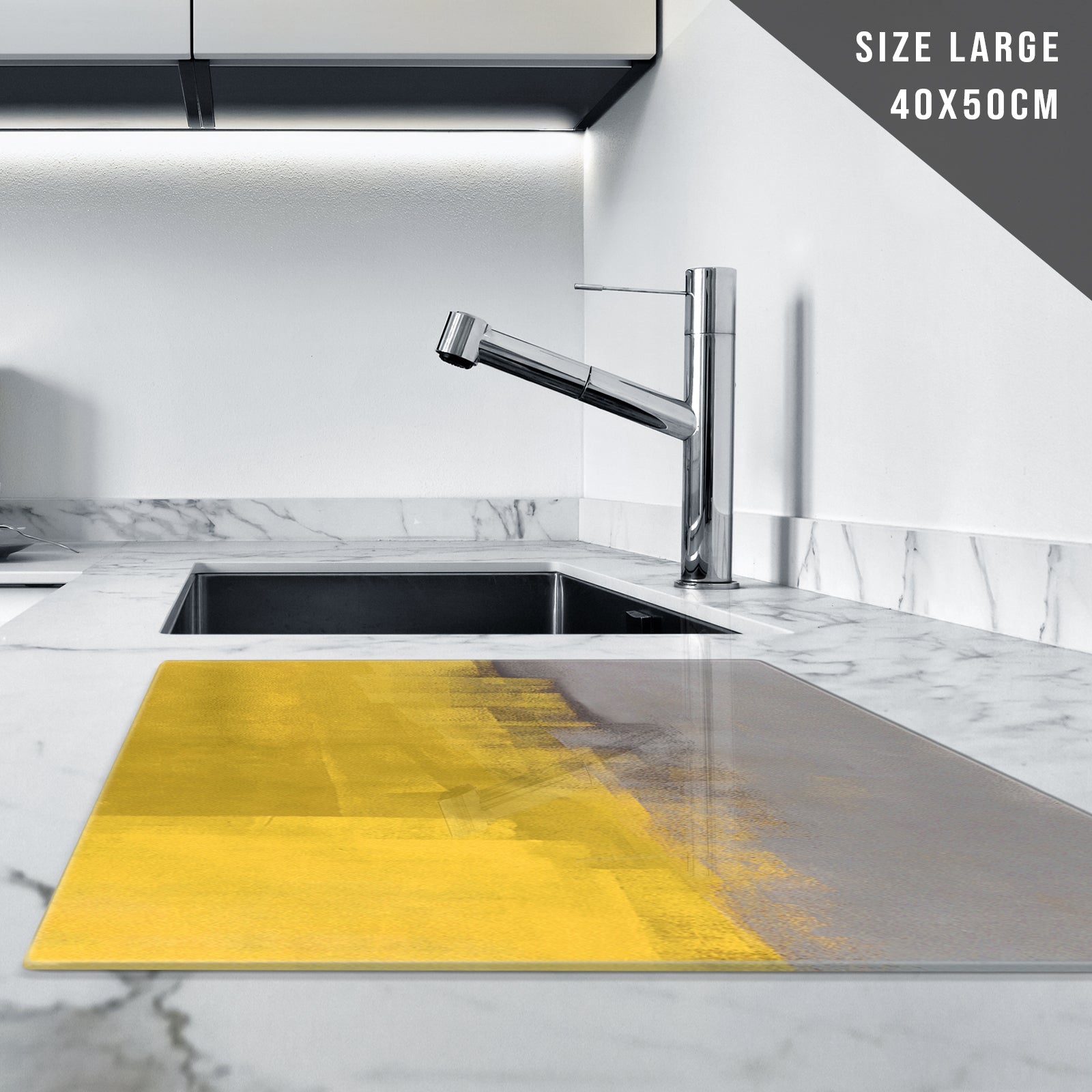 Glass Chopping Board for Kitchen Yellow Grey Design