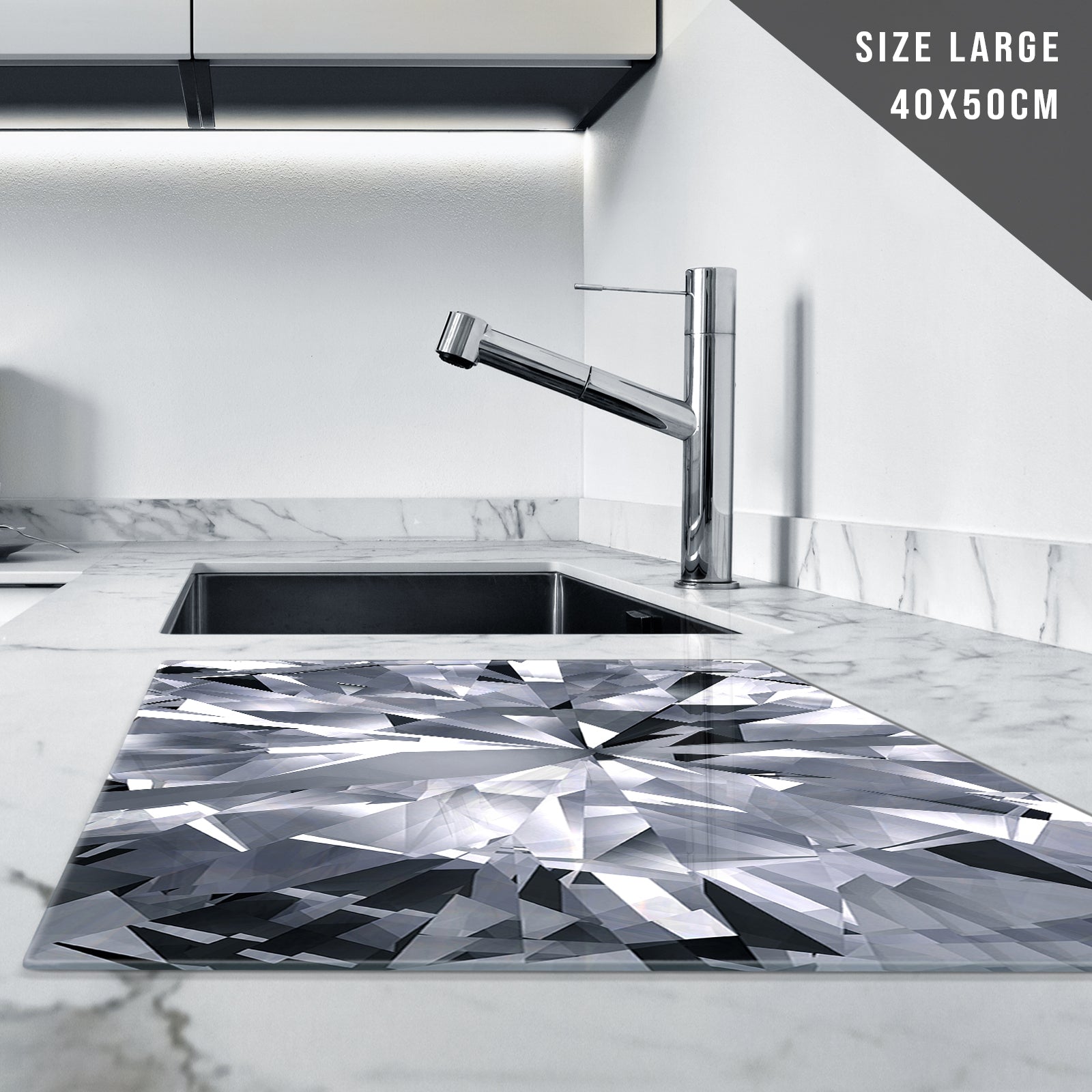 Glass Chopping Board for Kitchen in Grey White Black