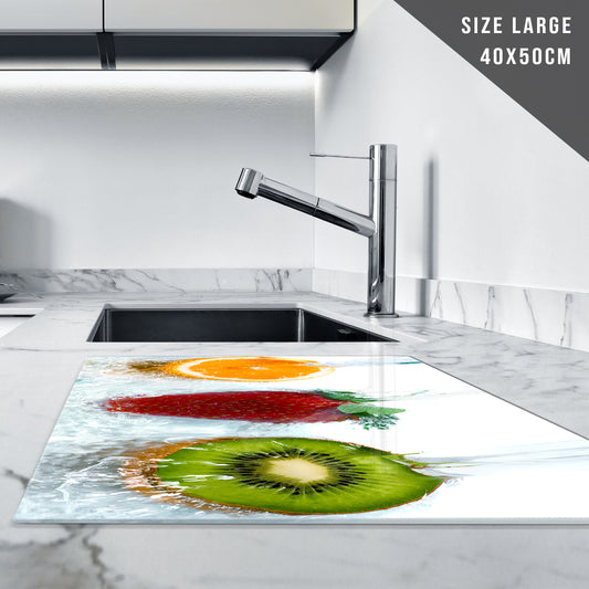 Glass Chopping Board for Kitchen in Mixed Fruits Water