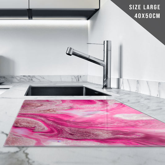 Glass Chopping Board For Kitchen Pink White Grey