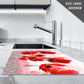 Glass Cutting Board For Kitchen Red White Flowers