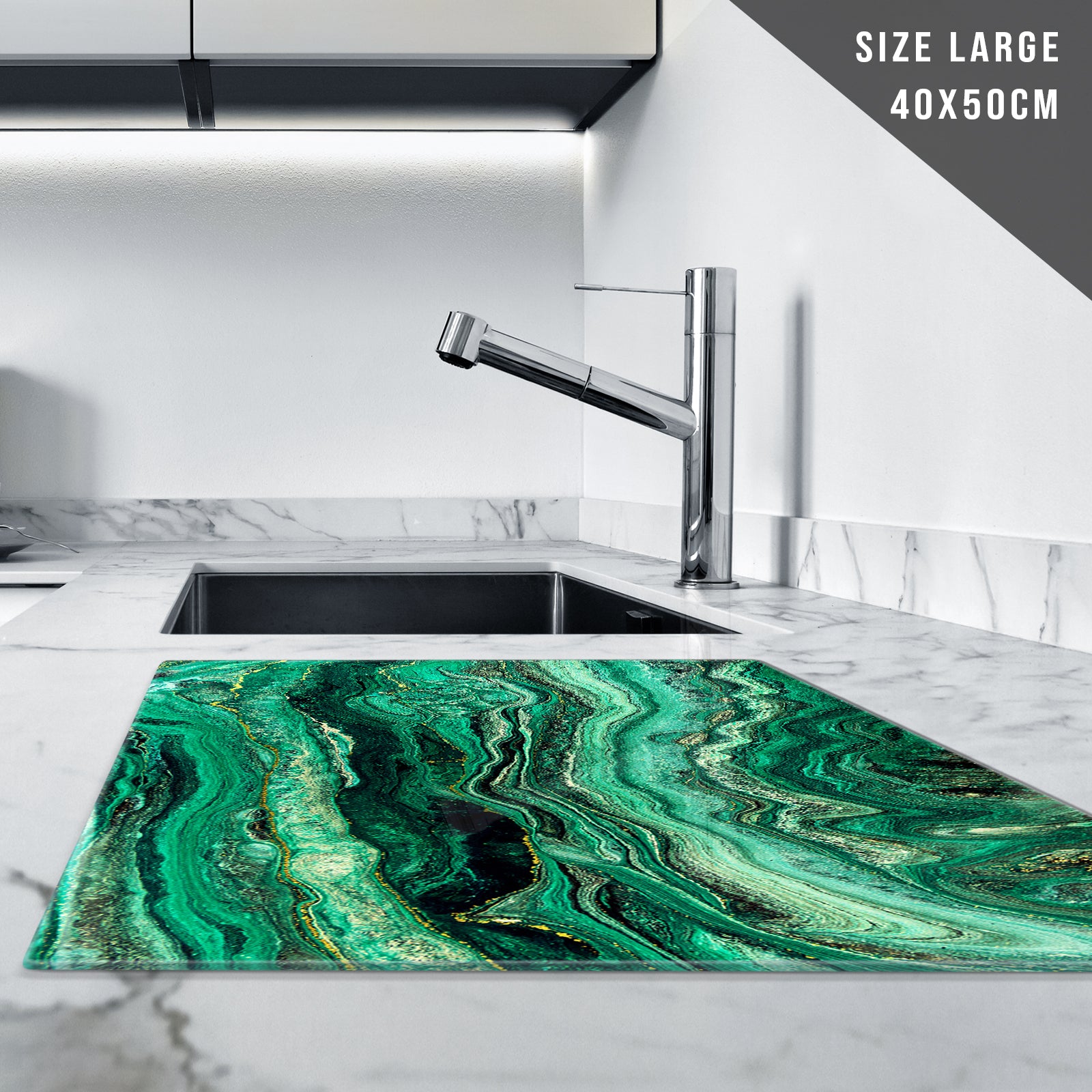 Glass Chopping Board For Kitchen Green Black Gold