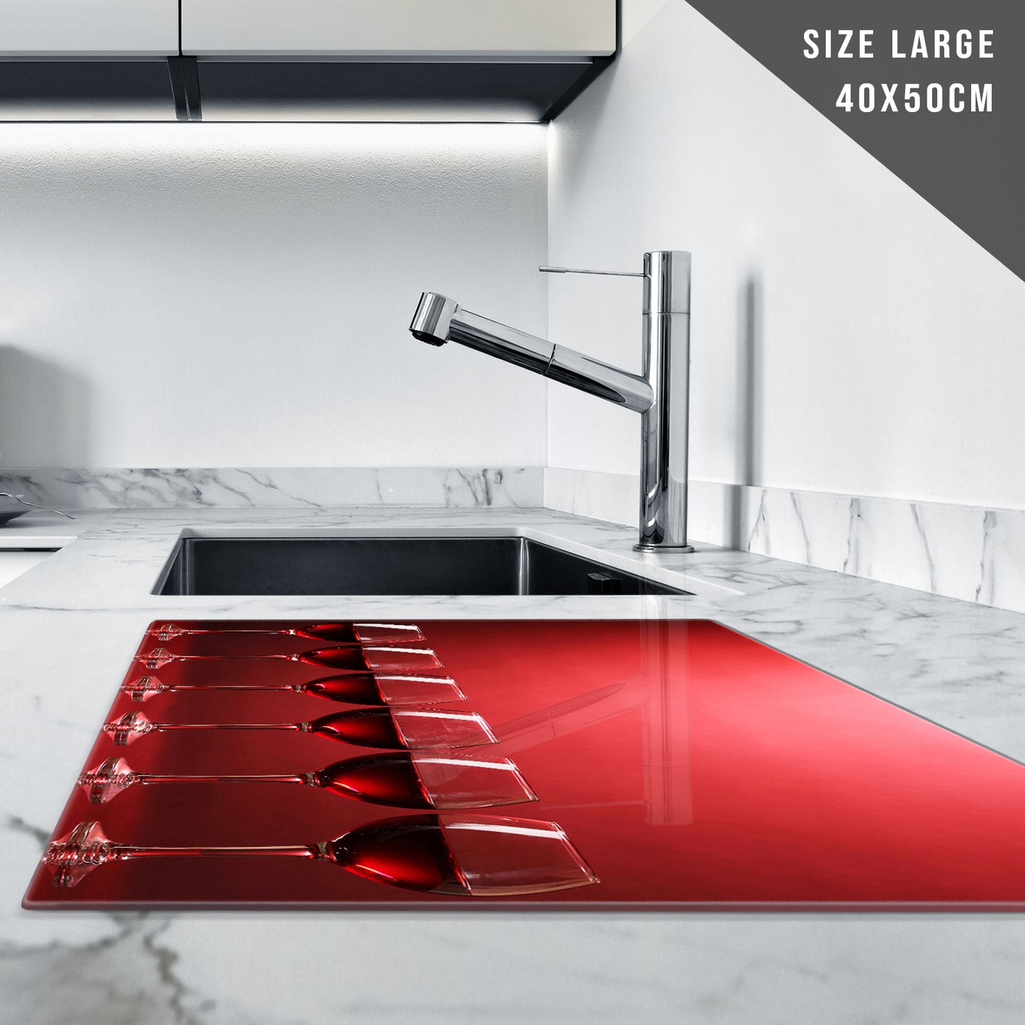 Glass Chopping Board for Kitchen in Red Wine Glass Design