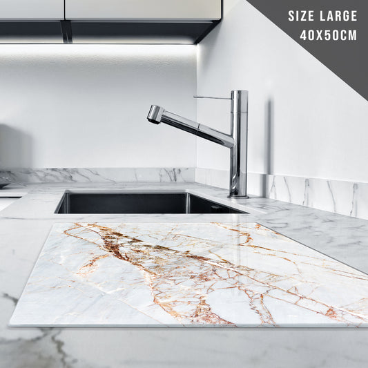 Glass Chopping Board For Kitchen Marble Effect White Gold