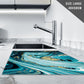 Glass Chopping Board For Kitchen Marble Effect Teal Black Gold