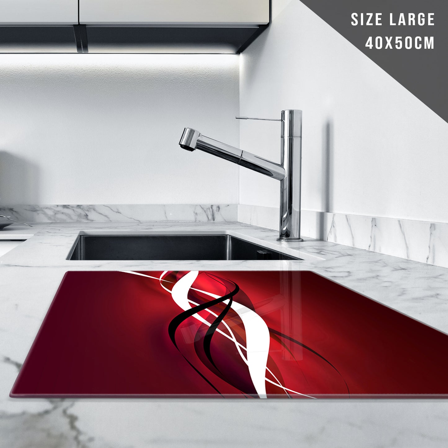 Glass Chopping Board for Kitchen in Red Black White Design