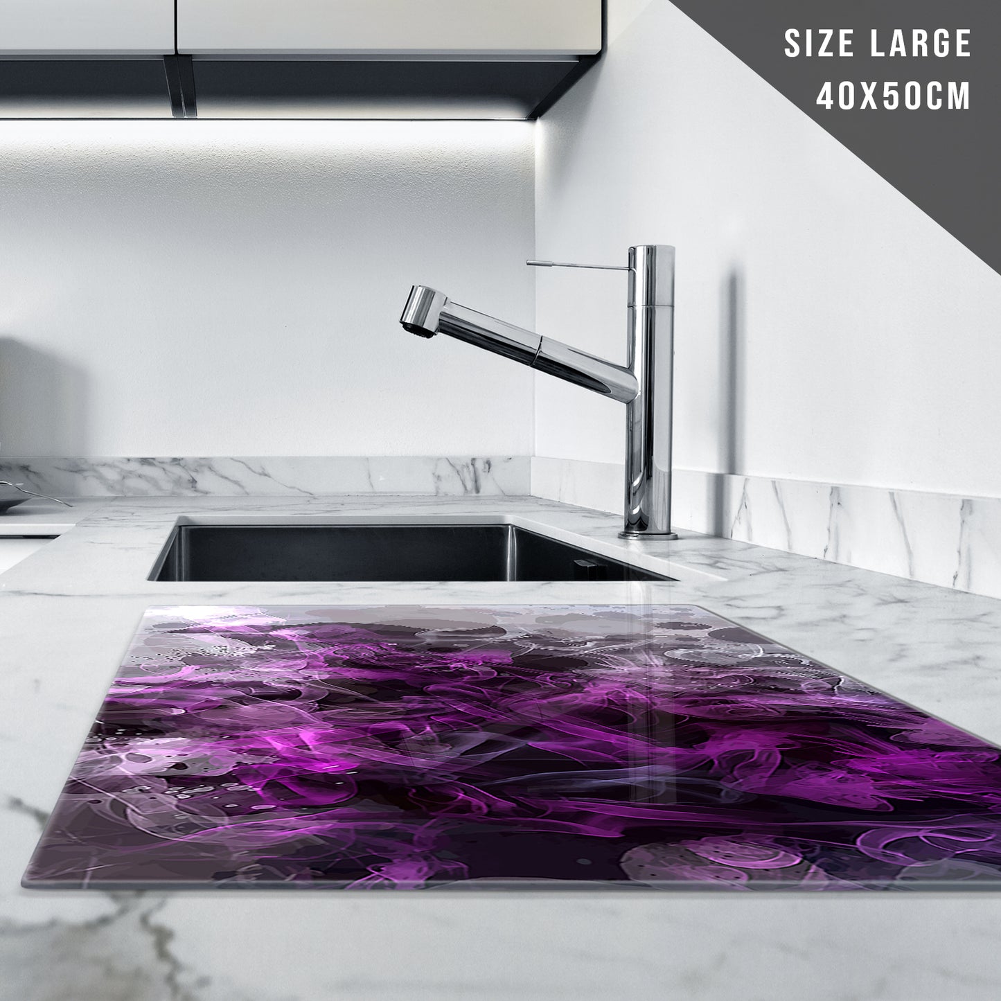 Glass Chopping Board For Kitchen Purple Grey Black