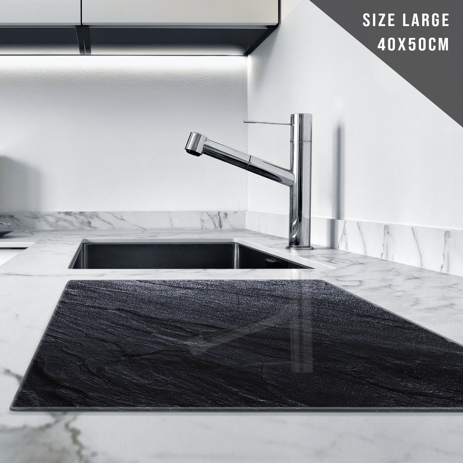 Glass Chopping Board for Kitchen in Black Grey Slate Effect