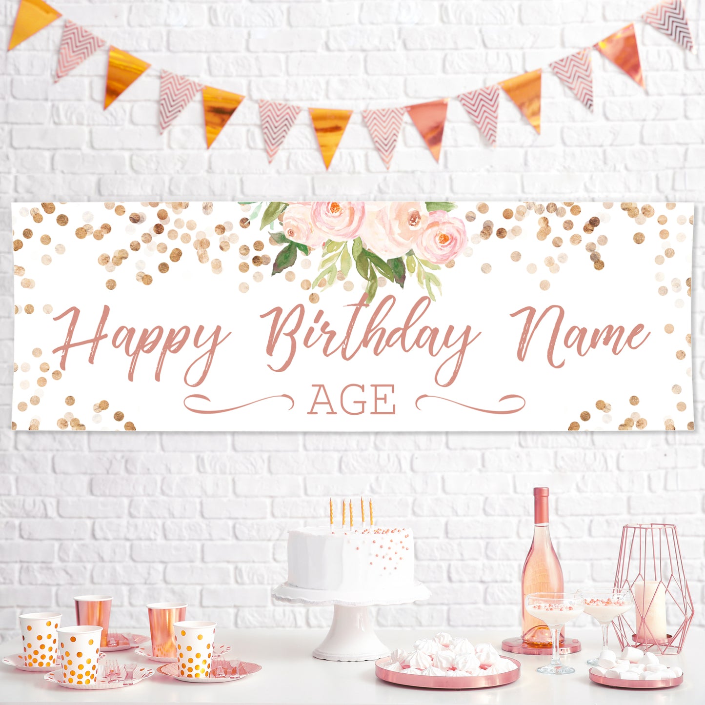 Personalised Birthday Banners in Floral White Design 2