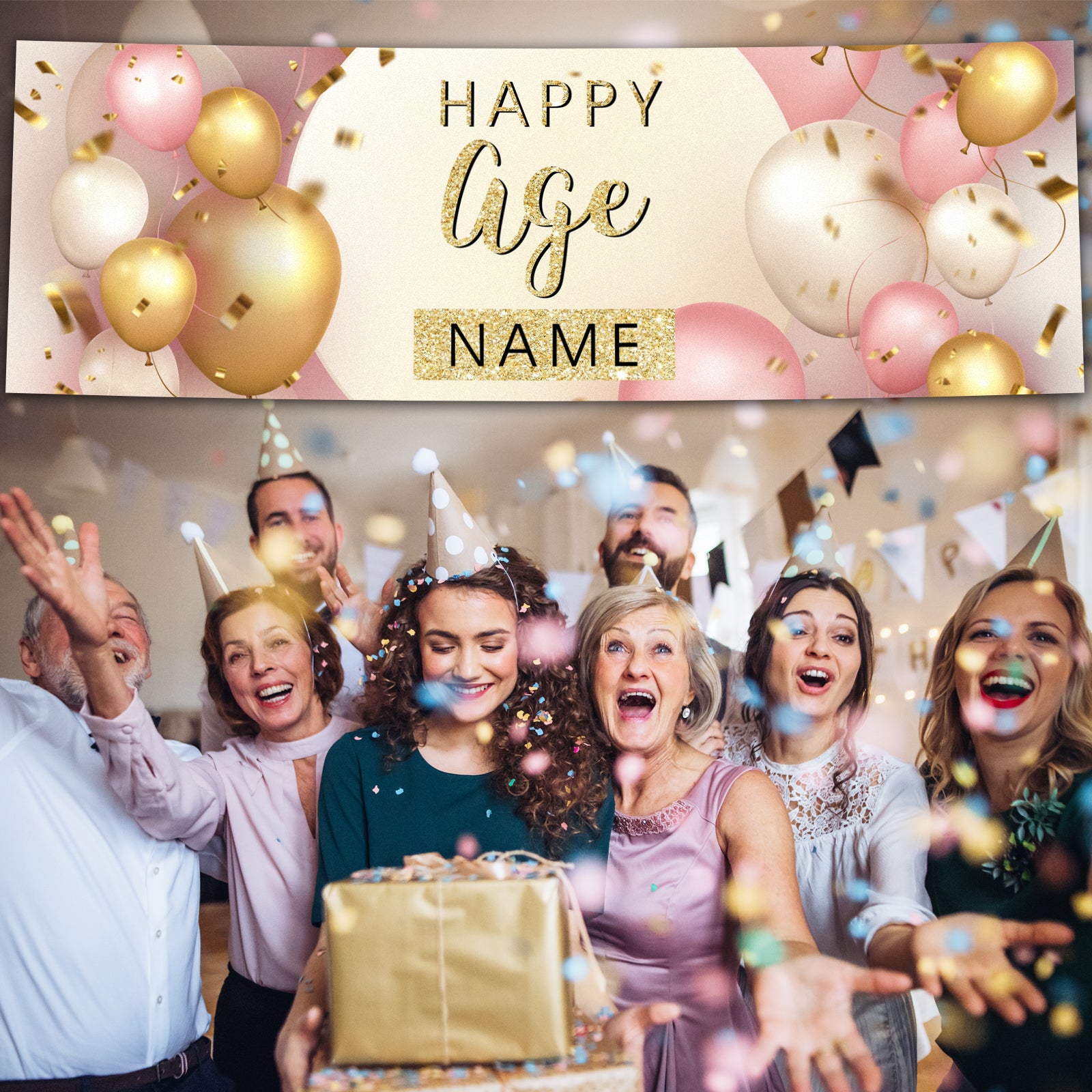 Personalised Birthday Banners in Pink Gold 
