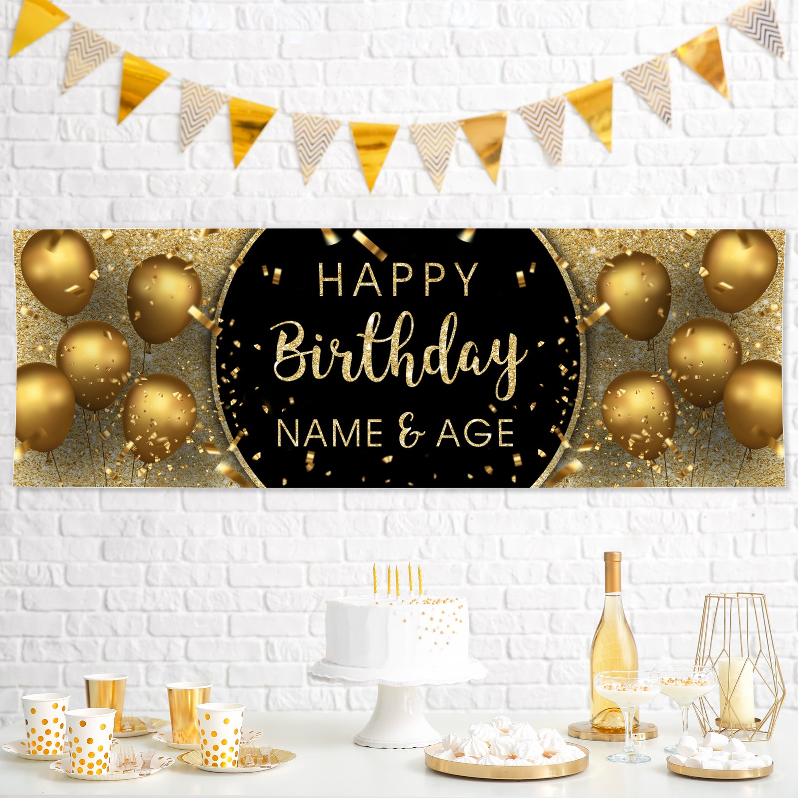 Personalised Birthday Banners in Black Gold Print 5