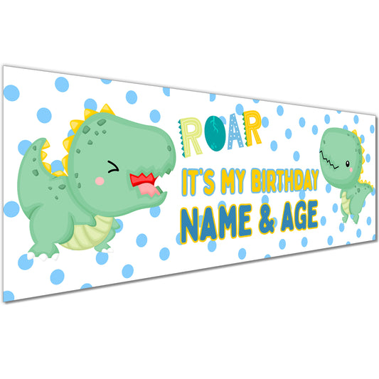 Kids Birthday Banners With Name in Dinosaur Green Design