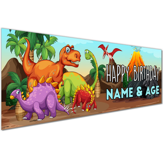 Kids Birthday Banners With Name in Dinosaur Design
