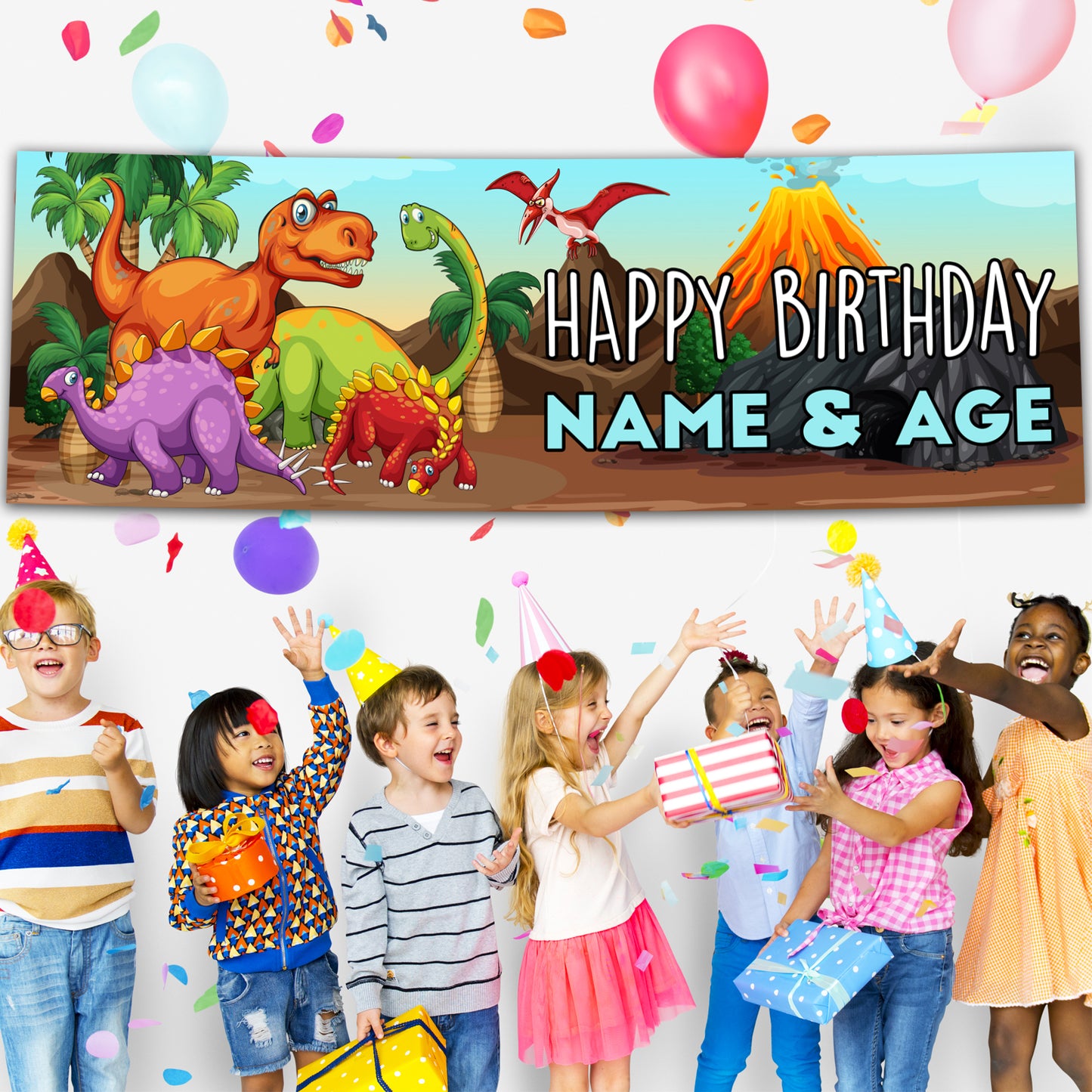 Kids Birthday Banners in Dinosaur Design