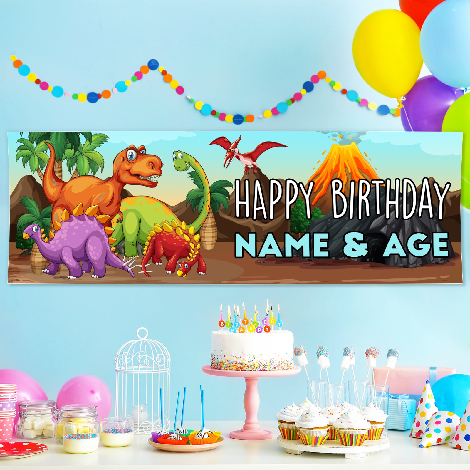 Kids Birthday Banners With Name in Dinosaur Design 2