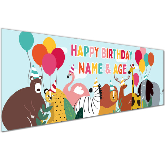 Kids Birthday Banners With Name in Blue Safari Design