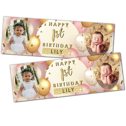 Personalised Birthday Banners Party Decorations in Pink Gold