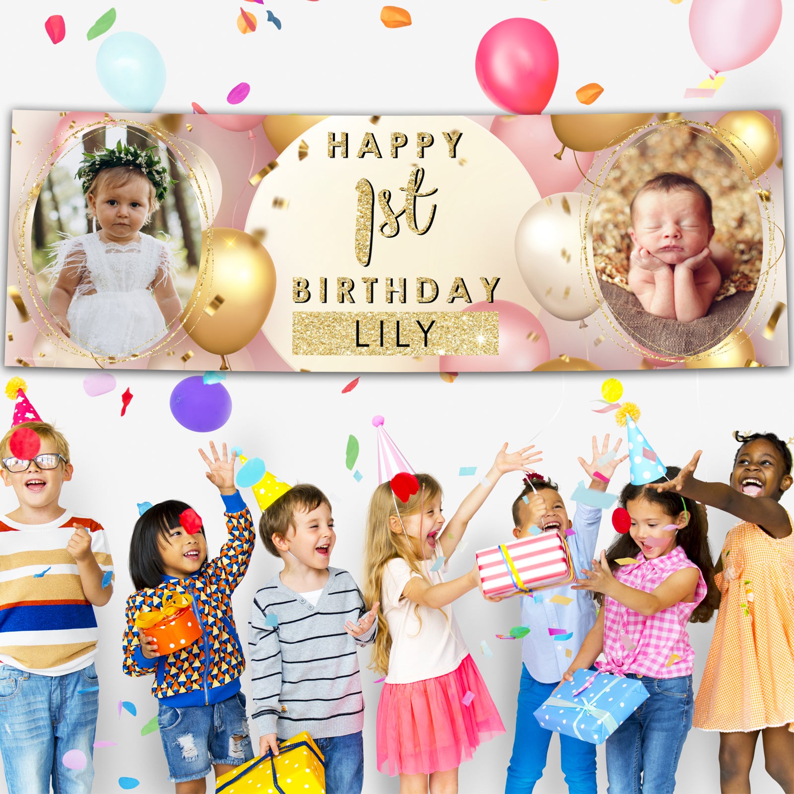 Personalised Birthday Banners Party Decorations in Pink Gold 3