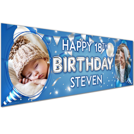 Personalised Birthday Banners Party Decorations in Party Blue Design