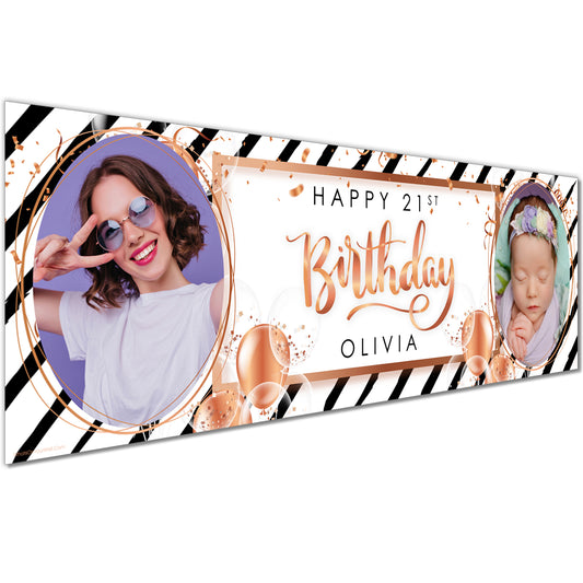Personalised Birthday Banners Party Decorations in Black White Design