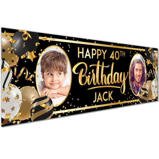 Personalised Birthday Banners Party Decorations in Black Gold