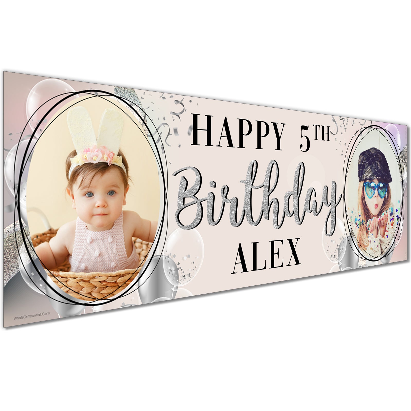 Personalised Birthday Banners Party Decorations in Grey Design