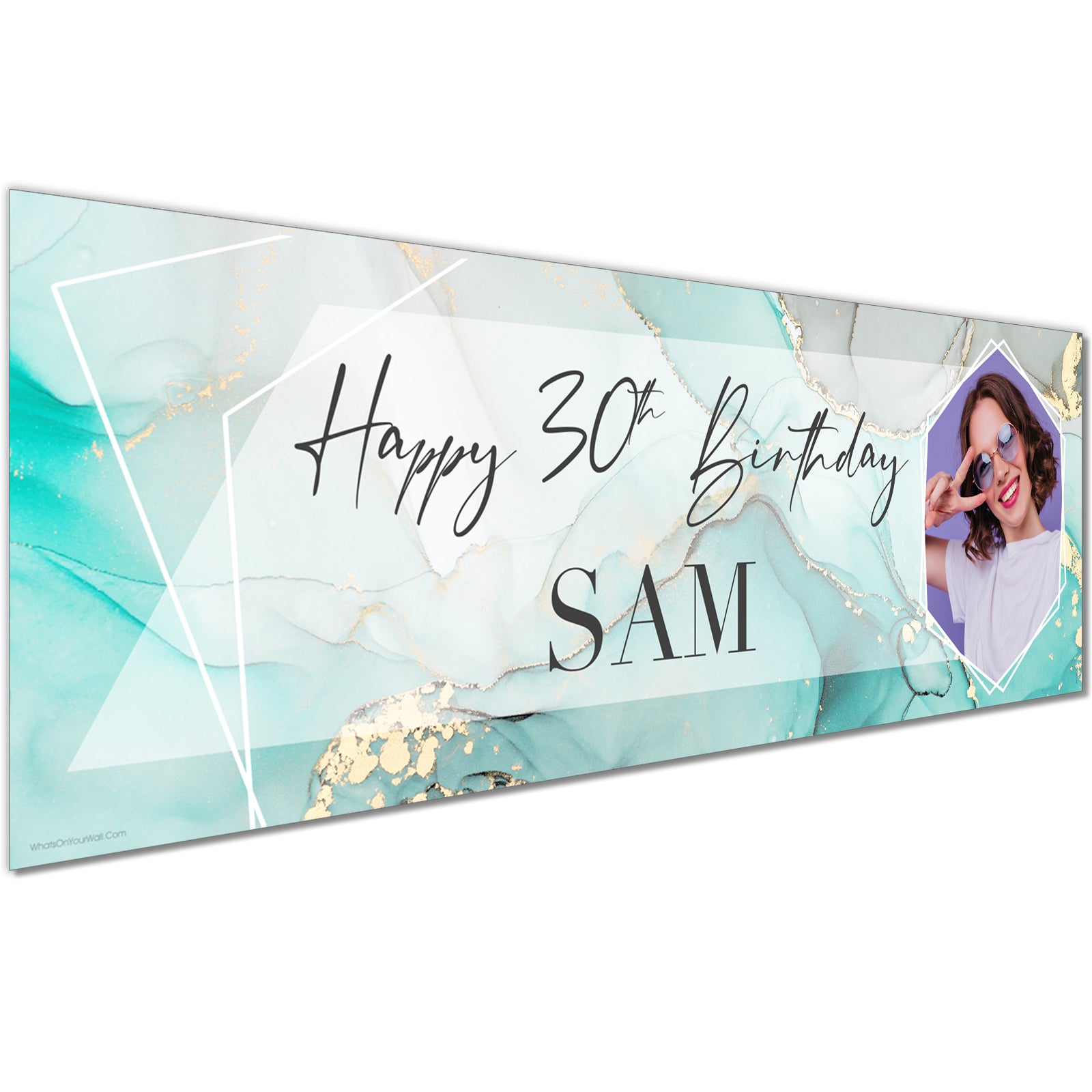 Personalised Birthday Banners in Marble Teal Gold Design