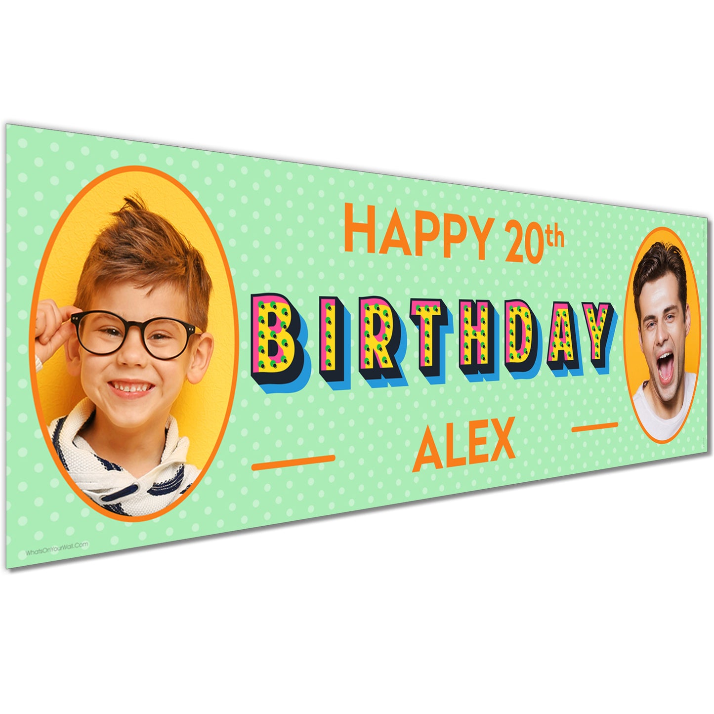 Personalised Birthday Banners in Polka Dots Green Design