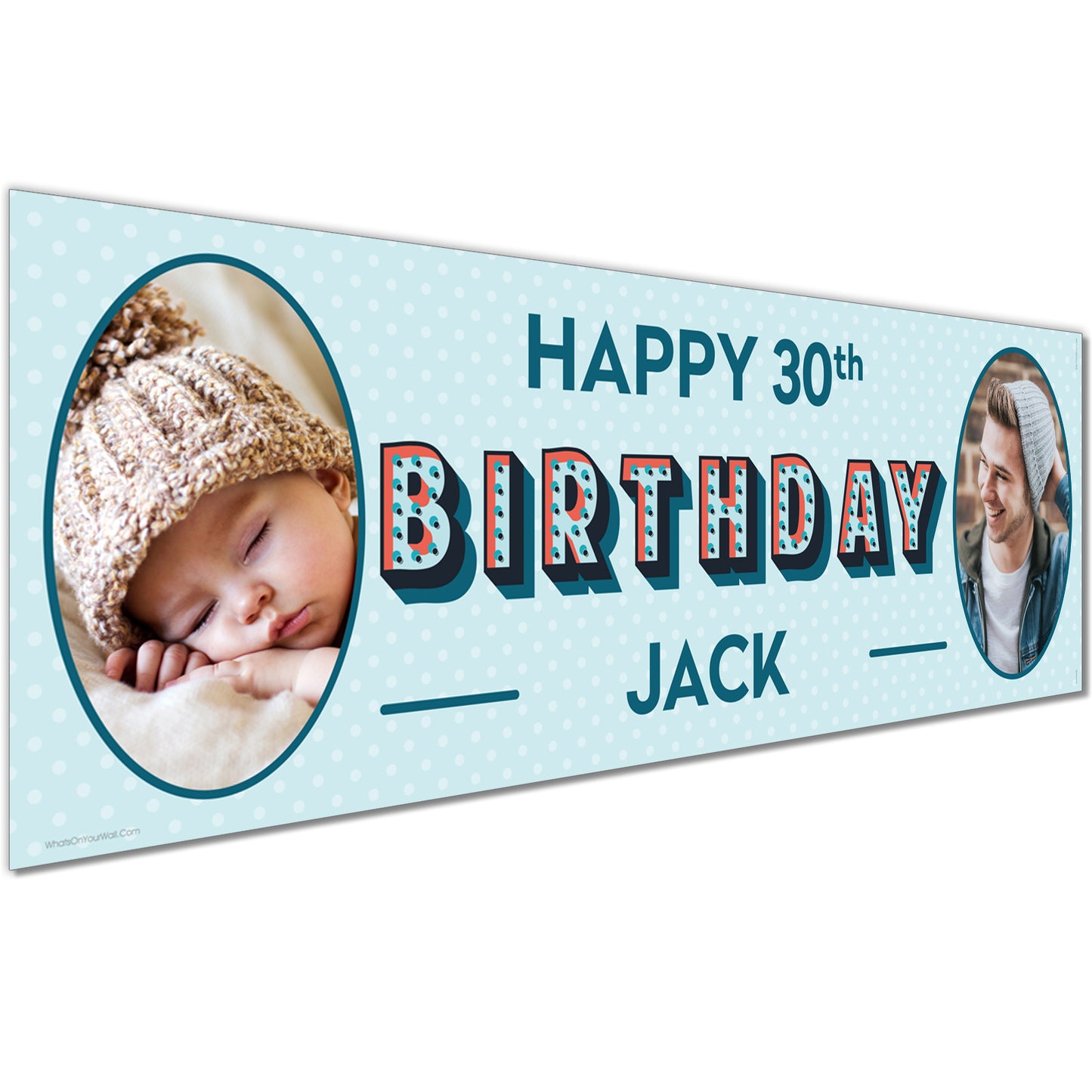 Personalised Birthday Banners in Polka Dots Blue Design