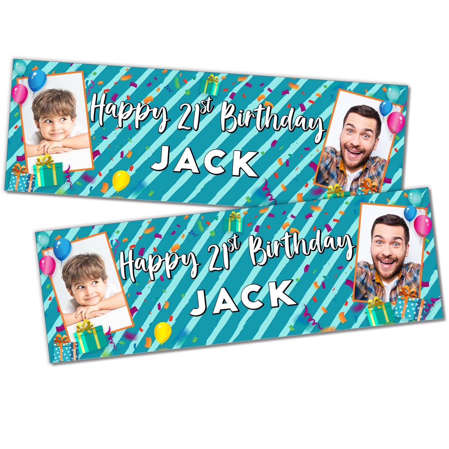 Personalised Birthday Banners in Party Teal Stripes Design