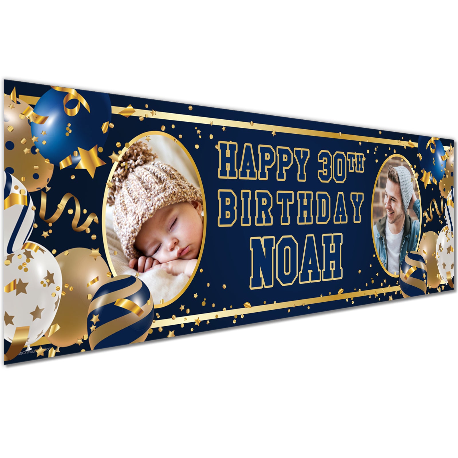 Personalised Birthday Banners in Navy Gold Design