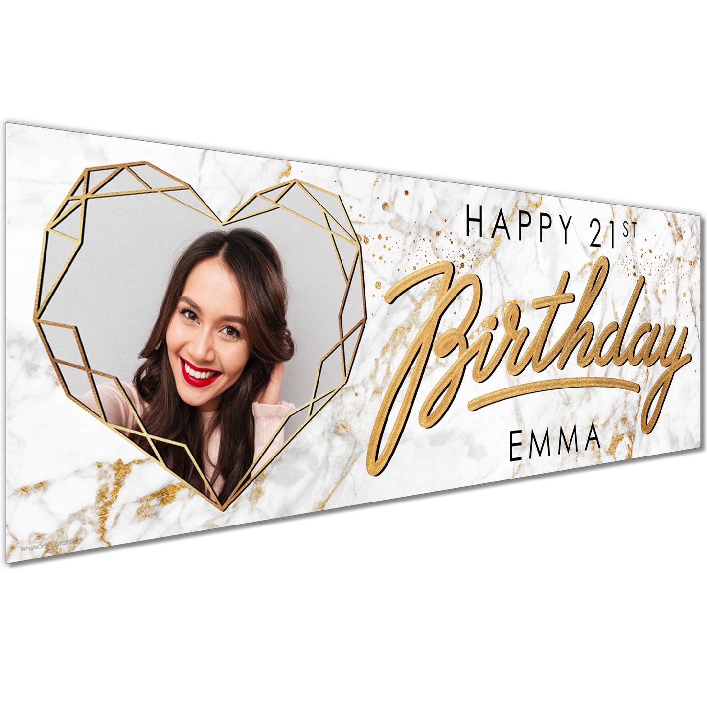 Personalised Birthday Banners in Marble Gold Heart Design