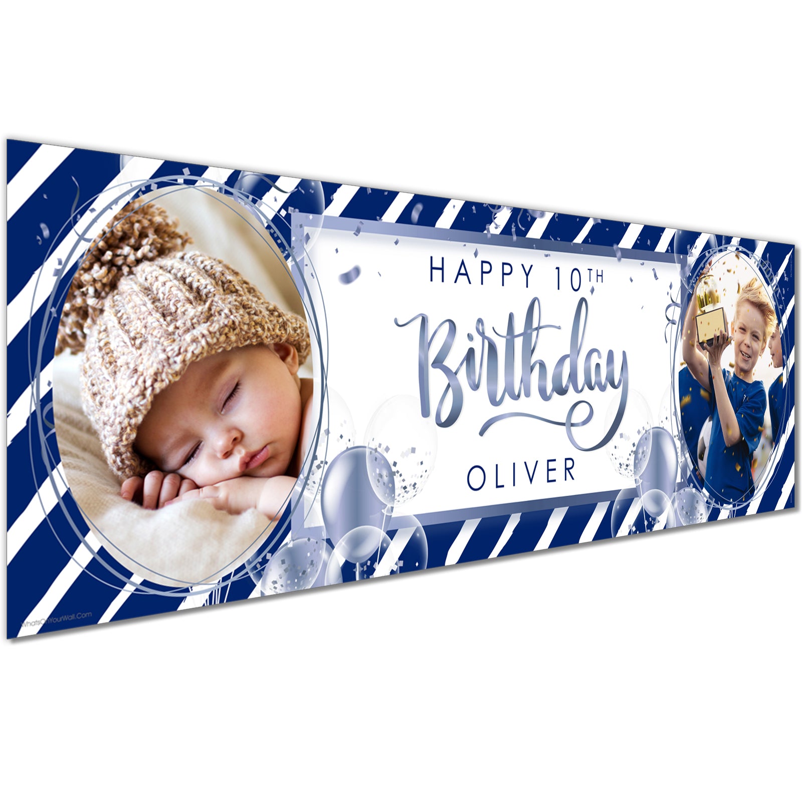 Personalised Birthday Banners in Navy White Stripes